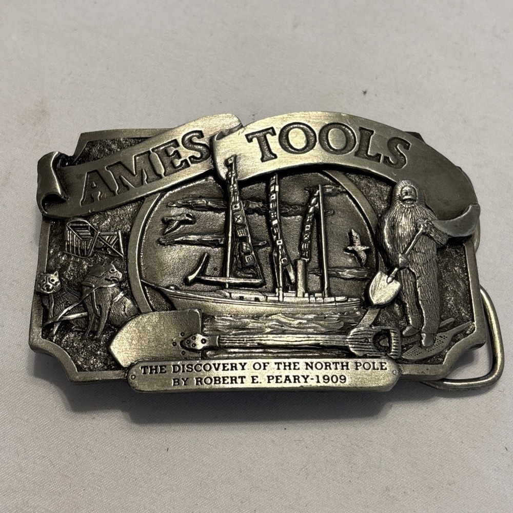 Ames Tools The Discovery of The North Pole by Robert E. Peary-1909 Belt Buckle